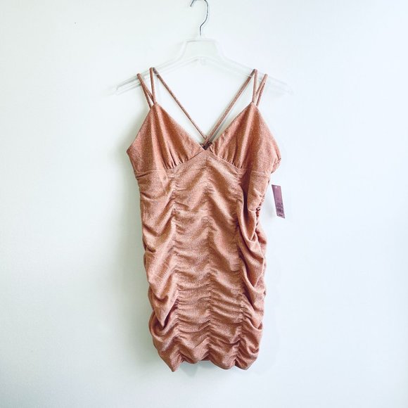 Wild Fable Shimmery Blush Women's Sleeveless Ruched Bodycon Mini Dress L NWOT - Picture 3 of 15